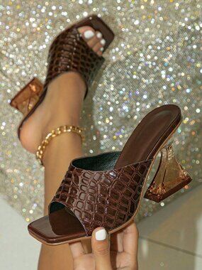 Brown Sexy Women's Textured Sculptural High Heel Mules